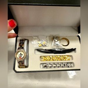 Disney Authentic Mix and Max Watch Gold Silver and Leather Bands With Case